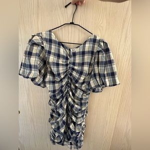 Blue and Cream Color Plaid Dress